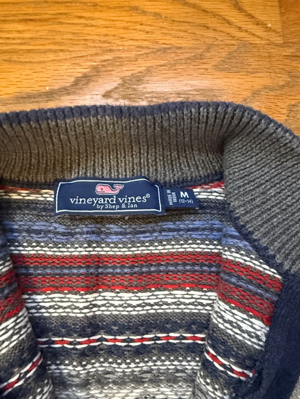 Vineyard Vines Men's Navy, Gray & Red Fair Isle Half-Zip Sweater - Picture 3 of 4